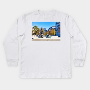 Sitting Statue of Attila Jozsef beside the Hungarian Parliament Building in Budapest, Hungary Kids Long Sleeve T-Shirt